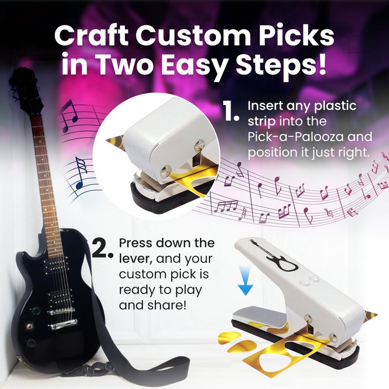 Pick-a-Palooza DIY Guitar Picks Punch Mega Pack - Custom Pick Maker for Musicians - Features Leather Key Chain Holder, Pick Strips with Artwork & File - Unique Gifts for Men & Women - White Punch - Image 4